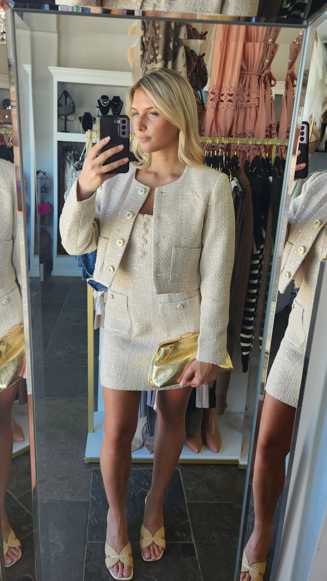 TWEED DRESS アイボリー刺繍ノースリーブドレス150 TWEED DRESS