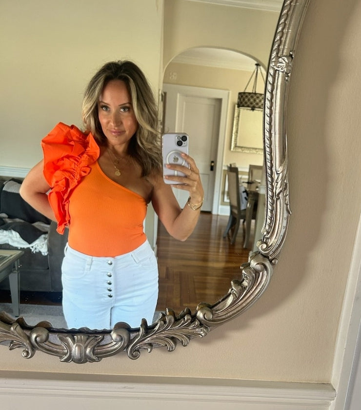 One Shoulder Ruffled Bodysuit